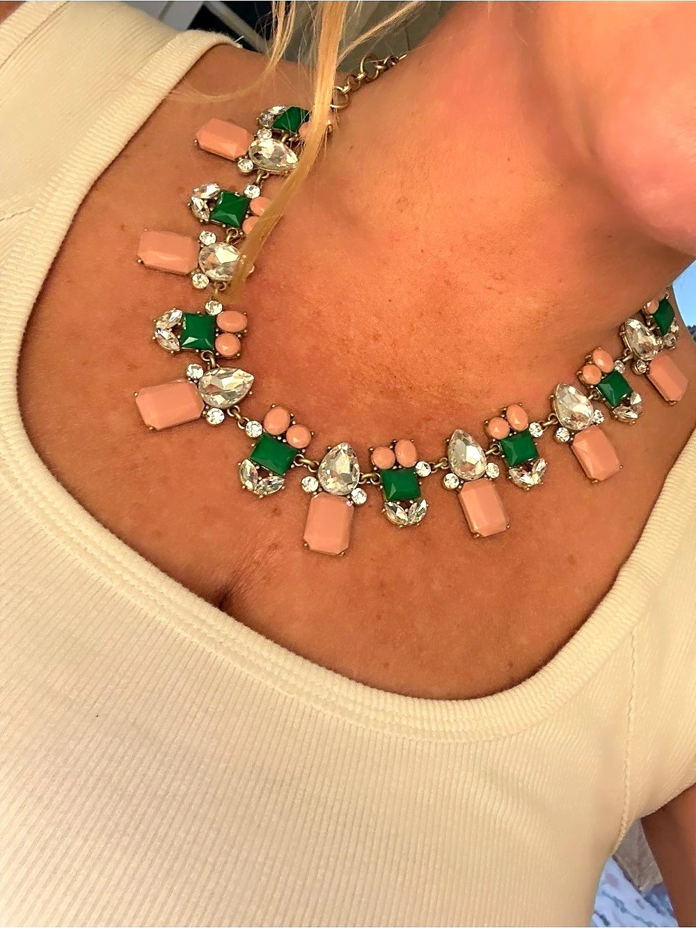 Green & Pink Statement Necklace Like New